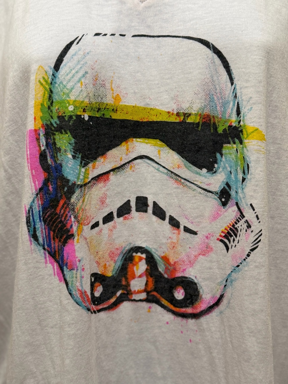 Women’s White V-Neck Tee with Colorful Stormtrooper Graphic - Picture 3 of 4